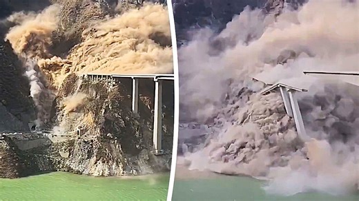 Shocking moment 2,500ft bridge collapses months after opening in China