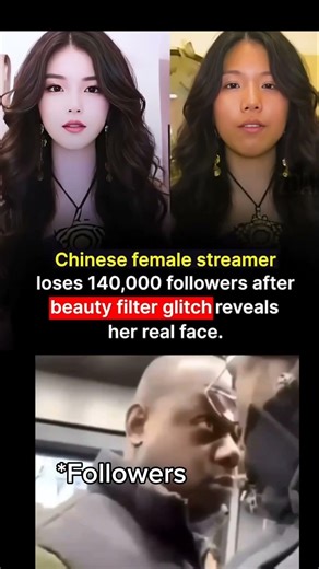 Chinese female streamerloses 140k followers after beauty filter glitch reveals her real face. #funny