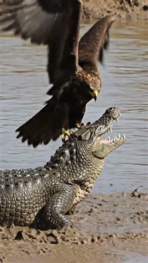 Scene crocodile attacked by Eagle