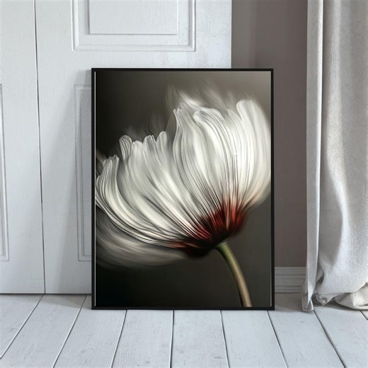 Abstract White Flower Digital Art, Modern Floral Wall Decor Print - Etsy