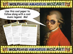 MOZART: 45 classical music slides with handouts, links, primary sources and more