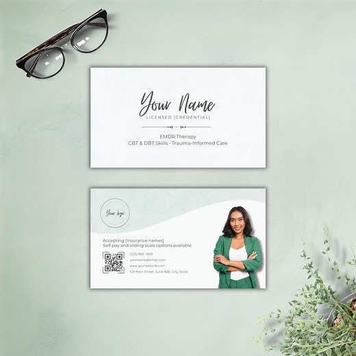 Teal Therapist Business Card: Minimalist Canva Template With QR Code - Etsy