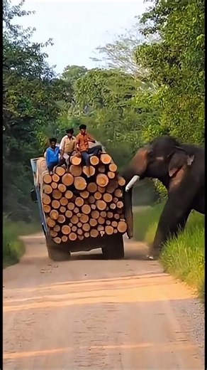Wild Elephant Attack: Giant Logging Truck Overturned in Seconds! 🐘🚛