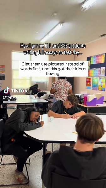 How I got my ELL   ESE students writing essays on test day ⬇️ 1️⃣ Pictures before words (get the ideas out first) 2️⃣ Lower-level passages to learn structure 3️⃣ Basic transitions every time 4️⃣ Repetition   practice, practice, practice By test day, they were READY. Want more strategies like these? Comment WRITING for a FREE mini-PD packed with practical tools to help low-level, ESE, and ELL students become confident writers. #WritingInstruction #ELL #ESE #TeacherLife #StateTesting #TeachingTips