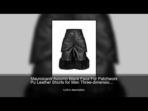 Mauroicardi Autumn Black Faux Fur Patchwork Pu Leather Shorts for Men Three-dimensional Pockets