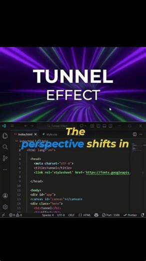 How to create this Tunnel Effect by using HTML,CSS and JAVASCRIPT in VS code.