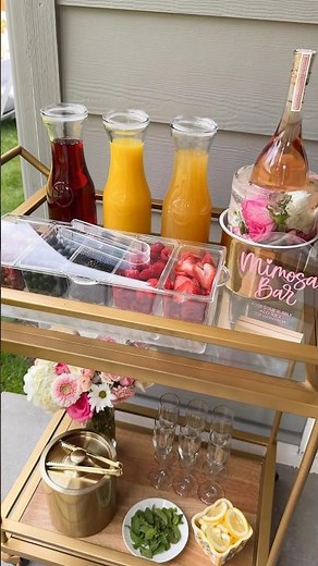 Set up a mimosa bar cart with me! #bridalshowerideas #barcart