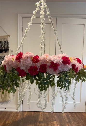 Hanging Flower Backdrop DIY for Wedding Welcome Sign
