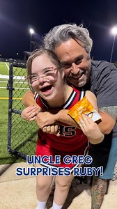 This moment was so funny it earned a permanent spot on our feed 😂 Ruby’s face when Uncle Greg surprised her at the game was priceless!! It seriously cracks me up every time I watch it!! 😂❤️ | RubysRainbow.org