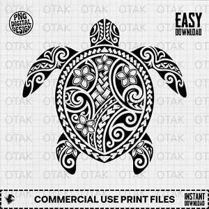 Sea Turtle Tribal Tattoo, Hawaiian Flower SVG, Polynesian Art, Digital Download, Black and White Turtle Design, Vector Graphics - Etsy Canada