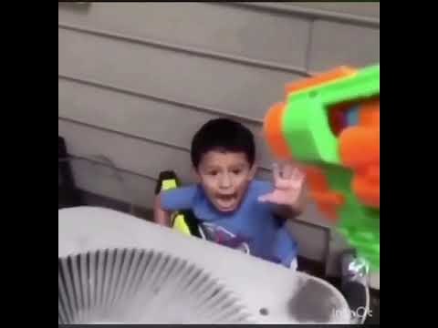 Kid gets shot by nerf gun meme.