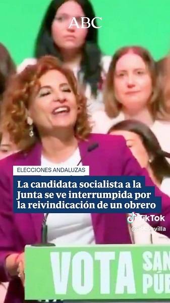 🎤 El mitin del PSOE celebrado este domingo en el Palacio de Congresos de La Línea de la Concepción se ha visto interrumpido por las protestas de un trabajador del sector del metal. La candidata a la presidencia de la Junta de Andalucía, María Jesús Montero, tuvo que detener su intervención durante varios minutos mientras el operario realizaba sus demandas desde el graderío del recinto. Ante las reiteradas interrupciones, Montero solicitó el cese de las protestas para poder continuar con su disc