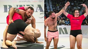 Watch moment male fighter CHOKES OUT female foe in inter-gender grappling fight