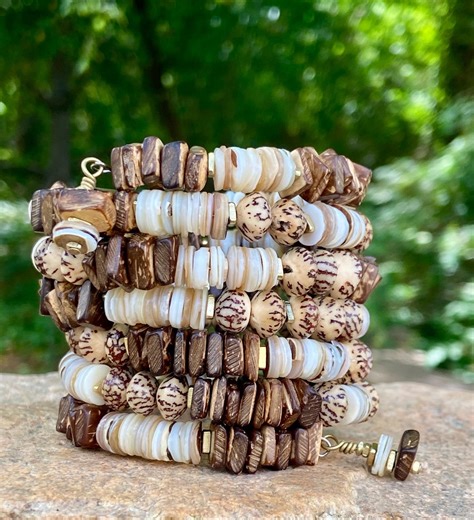 Wrap and Go Earthy Memory Wire Bangle – Coconut Wood, Shell and Natural Neutrals - Etsy