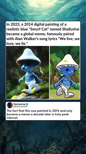 In 2023, a 2014 digital painting of a realistic blue Smurf Cat named Shailushai became a global meme