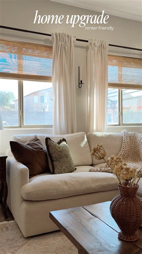 Alexis Marie on Instagram: "Making my house a home🏠 These cordless no-drill bamboo shades from @neutralcurtains instantly elevated my living room ✨ They are perfect for adding texture and warmth for an inviting home feel🧺 Use code ALEXISMARIE25 for 25% off your order Collection: Ramie-No drill Color: Coconut, unlined #neutralcurtains #autumnhome #bambooshades #cozyhome #windowtreatments #interiorinspo #interiordesign #homedecor"