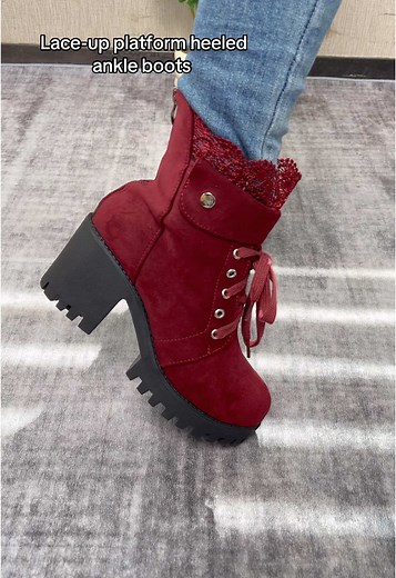 Stylish Lace-Up Platform Heeled Ankle Boots for Fall