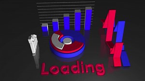 Grey background in animation.Motion. Multi-colored loading charts of different sizes that rotate.