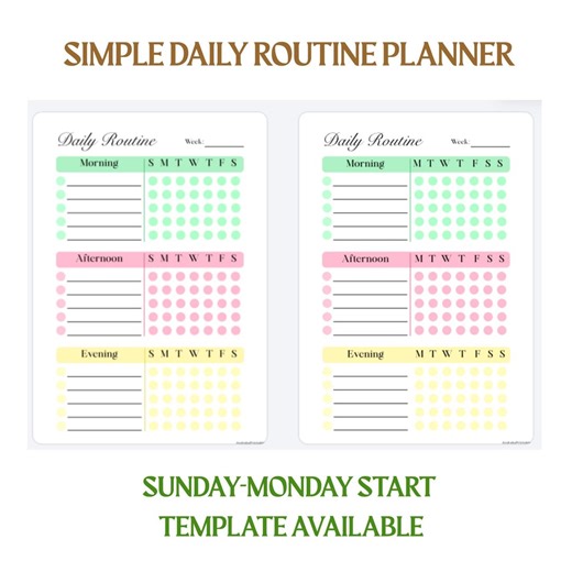 Simple Daily Routine Planner Printable | A6 A5 A4 Letter Size | Morning Afternoon Evening | Sunday & Monday Start | Pastel Routine Chart PDF - Etsy