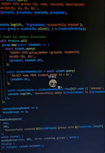 Currently developing a backend system for course rep management system. Using Node.js, Express.js, and postgreSQL for database 🧑‍💻#coding #programmer #javascript #nodejs #trendingvideo #trendingsong #treanding #backend
