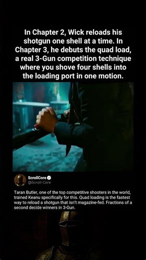 He upgrades from single shells to quad loading. | John Wick: Chapter 3 (2019)