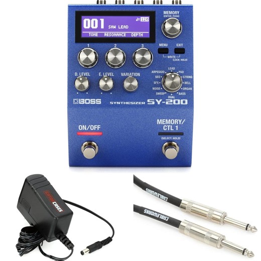 Boss SY-200 Guitar Synthesizer Pedal with Power Supply and Cable
