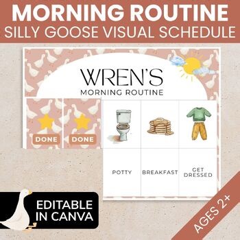 Silly Goose Morning Routine Visual Schedule Toddlers Editable ADHD Autism ABA