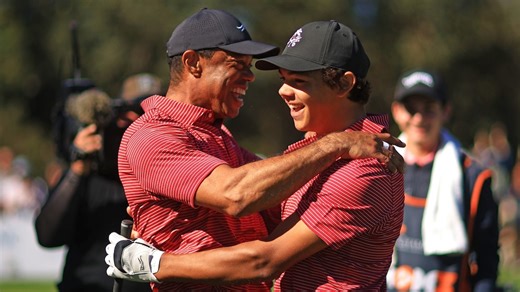 Tiger Woods and son share hug after the teen hits his 1st hole-in-one