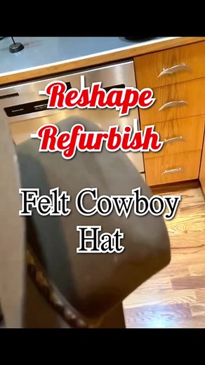 Here is how to refurbish your felt hat at home. Easy method to clean and reshape, and stiffen your felt hat at home with just a steam iron and hairspray. Yup!!! You heard me hairspray!!!! #cowboyhat #felt #hat #home #cowboy #hairspray #stiffenhat #cleanhat