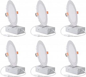 Maxax 6 Pack 6 Inch Ultra-Thin LED Recessed Ceiling Light with Junction Box, 12W Dimmable Can-Killer Downlight, 1020lm, 100W Eqv., 3000K Warm White, ETL and Energy Star Certified