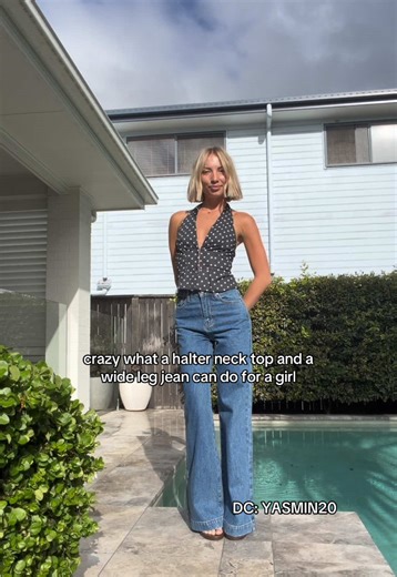 Stylish Looks with Halter Neck Tops and Wide Leg Jeans