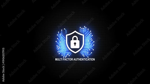 Multi-factor authentication (MFA) concept with digital security layers and padlock icon for enhanced protection.