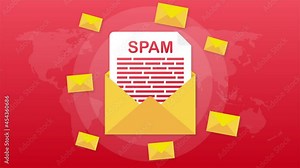 No spam. Spam Email Warning. Concept of virus, piracy, hacking and security. Envelope with spam. Motion graphics