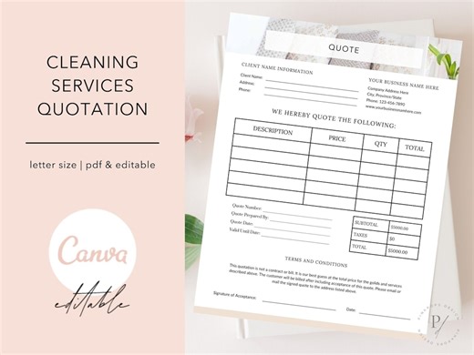 Cleaning Services Quotation Template, Editable in Canva (digital Download) - Etsy