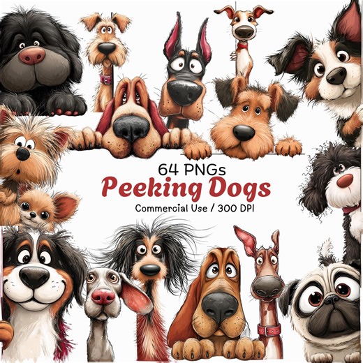Peeking Quirky Dogs Clipart Bundle: Funny Cartoon Dog Breeds Graphics (digital Download - 64 Pngs, 300 DPI) - Etsy