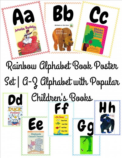 Rainbow Alphabet Book Poster Set | A-Z Alphabet With Popular Children's Books - Etsy