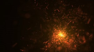 Glowing red hot sparks emitting from a gently moving pyrotechnic sparkler. Full HD firework motion background animation.