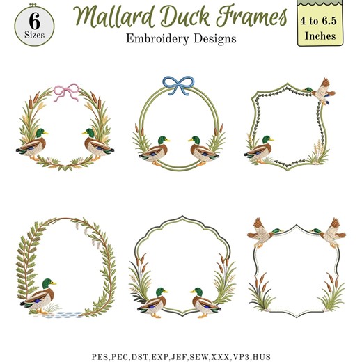 Mallard Duck Monogram Frame Embroidery Design, Farmhouse Bird, Hunting, Rustic Frame, Country Duck, Vintage Frame, 6 Sizes, Instant Download - Etsy