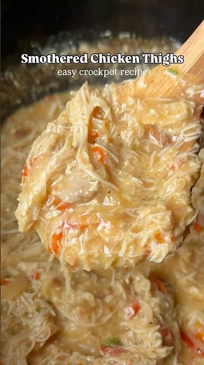 Smothered Chicken Thighs (Crockpot Recipe) #smotheredchicken #chickenthighrecipes #crockpotdinners