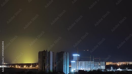 night works with construction site area. development on construction site. night time