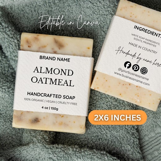 2 X 6 Soap Label Template Editable, Handmade Soap Band Label Template, Custom Soap Wrapper, Handcrafted Soap Packaging, Edit in Canva - Etsy UK