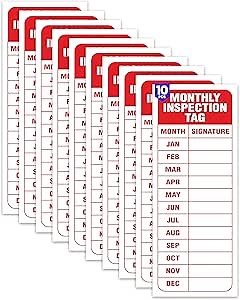 10 x Monthly Inspection Tags | 5 x 2 Inch Vinyl Monthly Inspection Stickers | Fire Extinguisher Inspection Tag | Inspection Record Tag