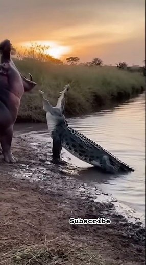 The Hippo Didn’t Fear the Crocodile… And WATCH WHAT HAPPENED 😱 #animals #animalshorts