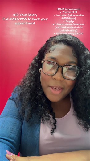 10x Your Salary ! February appointments are available 🏦 JMMB Requirements •⁠ ⁠2 forms of ID •⁠ ⁠⁠Job Letter (addressed to JMMB bank) •⁠ ⁠⁠Payslip •⁠ ⁠⁠6 Months Bank Statement ( can be downloaded via online banking) •⁠ ⁠⁠BIR and car invoice ( needed for vehicle loans ONLY ) •⁠ ⁠⁠Minimum Salary $5,000 #princestown #jmmbbank #unsecuredloans #tylerjmmb #loans