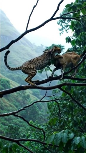 Cheetah Catches Goat on Tree Branch –#trending#shorts#wildlife#animals Animated