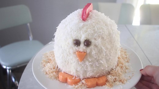 This chicken cake is so cute and easy to make. I made this for my daughter's 1st birthday and she asked me to make it again for her 9th birthday last year! https://gluesticksblog.com/little-chicken-cake/ | Gluesticks