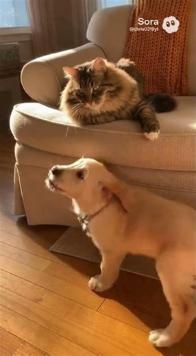 Adorable Tabby vs. Energetic Puppy — Cute Playtime Chaos! 😻🐶 #cat #catandmousegame #funny