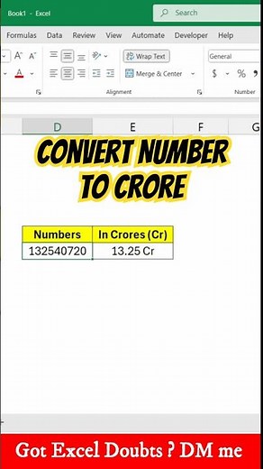 Convert Number into Crores In Excel #exceltutorial