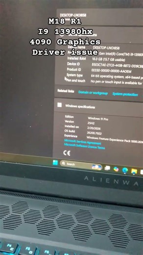 RTX 4090 16 GB, M18 R1, DRIVER ISSUE