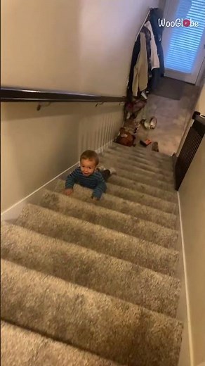 'It's safe and it's FUN!' - Baby boy slides down the stairs on his tummy